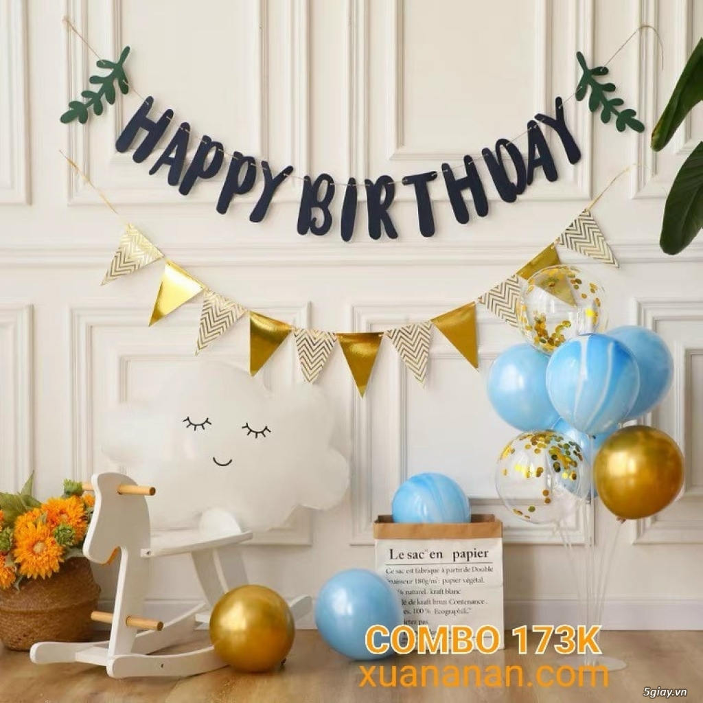 Combo trang trí sinh nhật phối tông vàng bạc trắng đen cực đẹp - 21