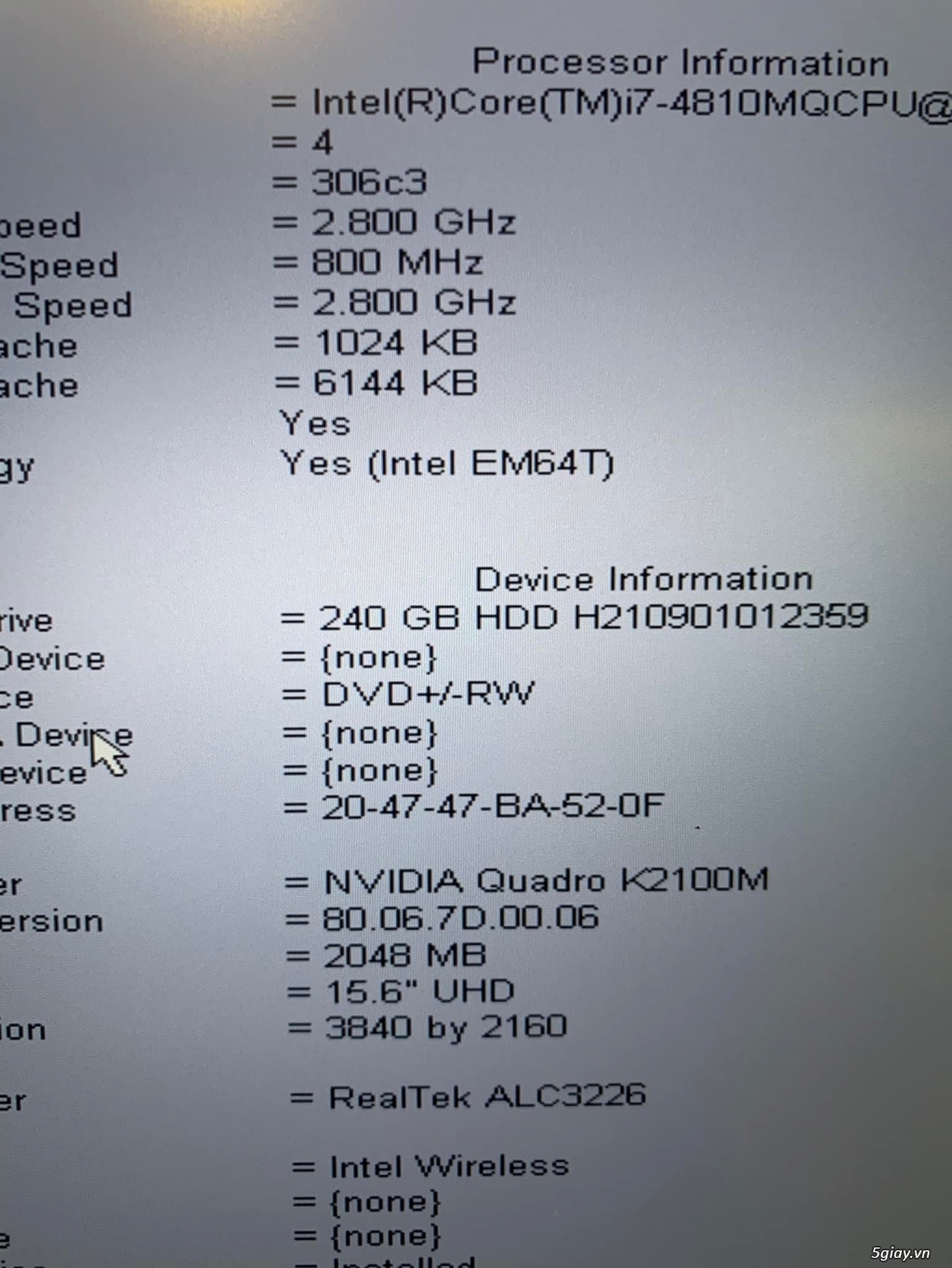 Dell Precision M4800 đồ hoạ I7-4810mq Ram 8G Ssd 240G Vga nvidea K2100 - 4