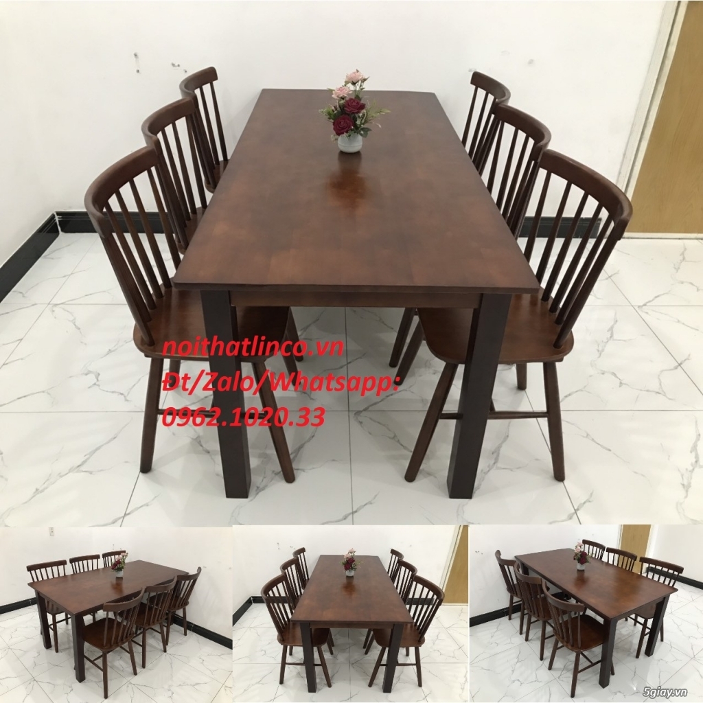 Bộ bàn ăn 1m2 ~ 1m6 6 ghế gỗ tự nhiên | Nội Thất Linco HCM