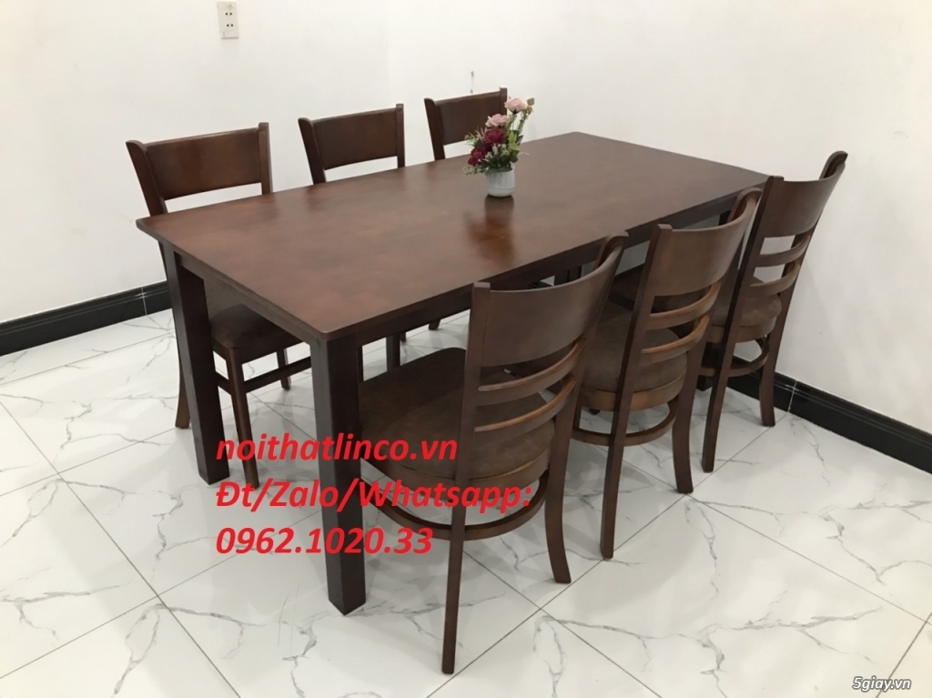 Bàn ăn cabin gỗ 1m6 6 ghế màu nâu đậm ở tại Nội Thất Linco TPHCM - 1