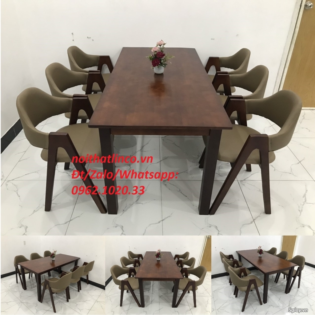 Bộ bàn ăn dài 1m6 6 ghế chữ A màu cafe nâu | Nội Thất Tphcm Sài Gòn