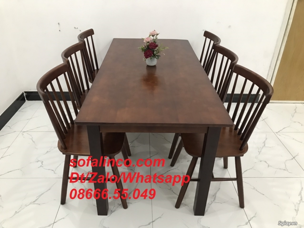 Bộ bàn ăn pinstool 7 nan 6 ghế màu cafe nâu ở Nội thất Linco Đông Hà