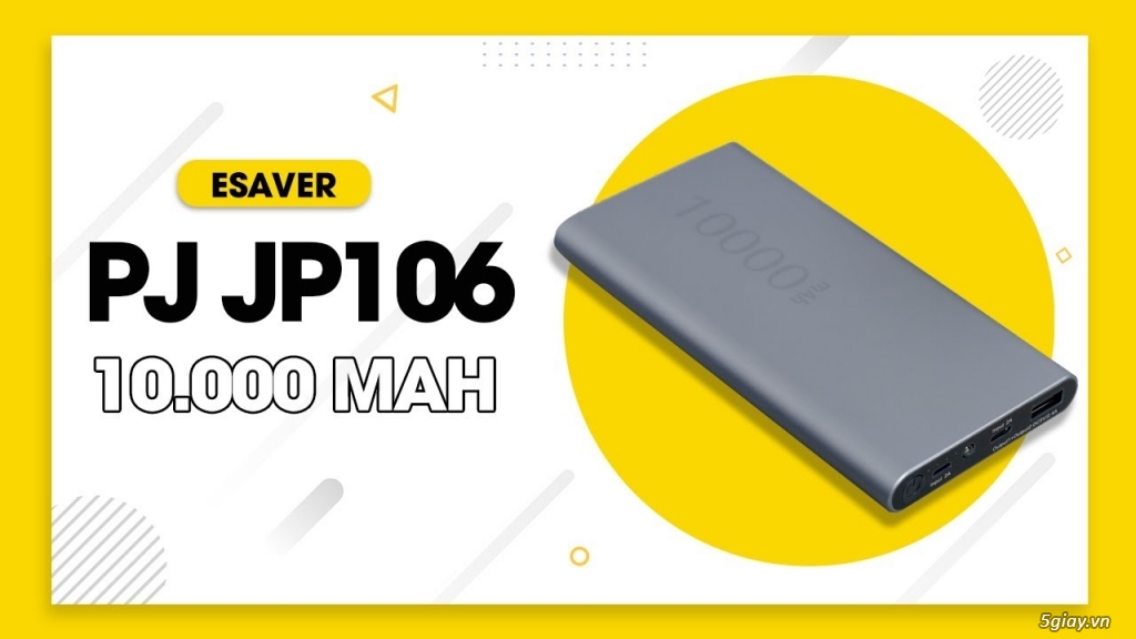Pin sạc dự phòng Polymer 10000mAh Type C eSaver PJ JP106S NhômXám 390k