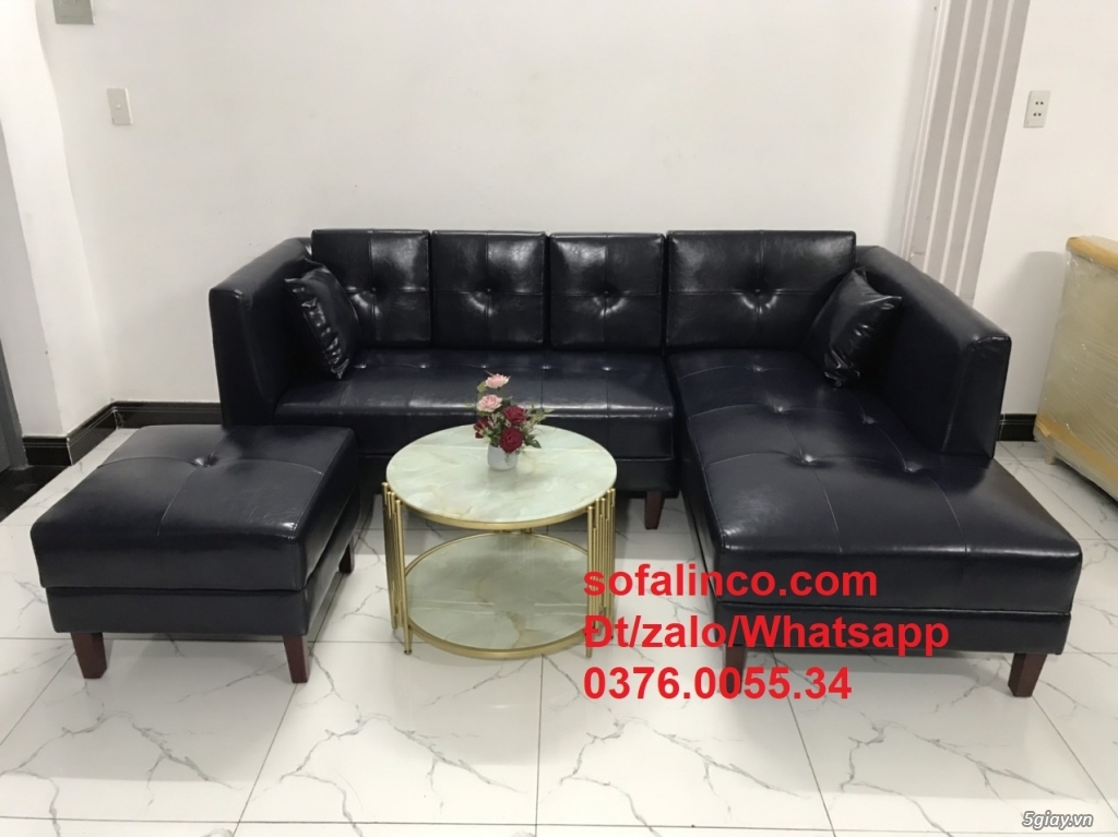 Mẫu sofa góc giả da cao cấp HCM | Ghế salon góc L simili xanh đen - 9