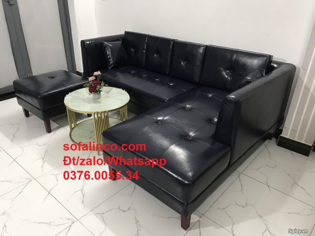Mẫu sofa góc giả da cao cấp HCM | Ghế salon góc L simili xanh đen - 8