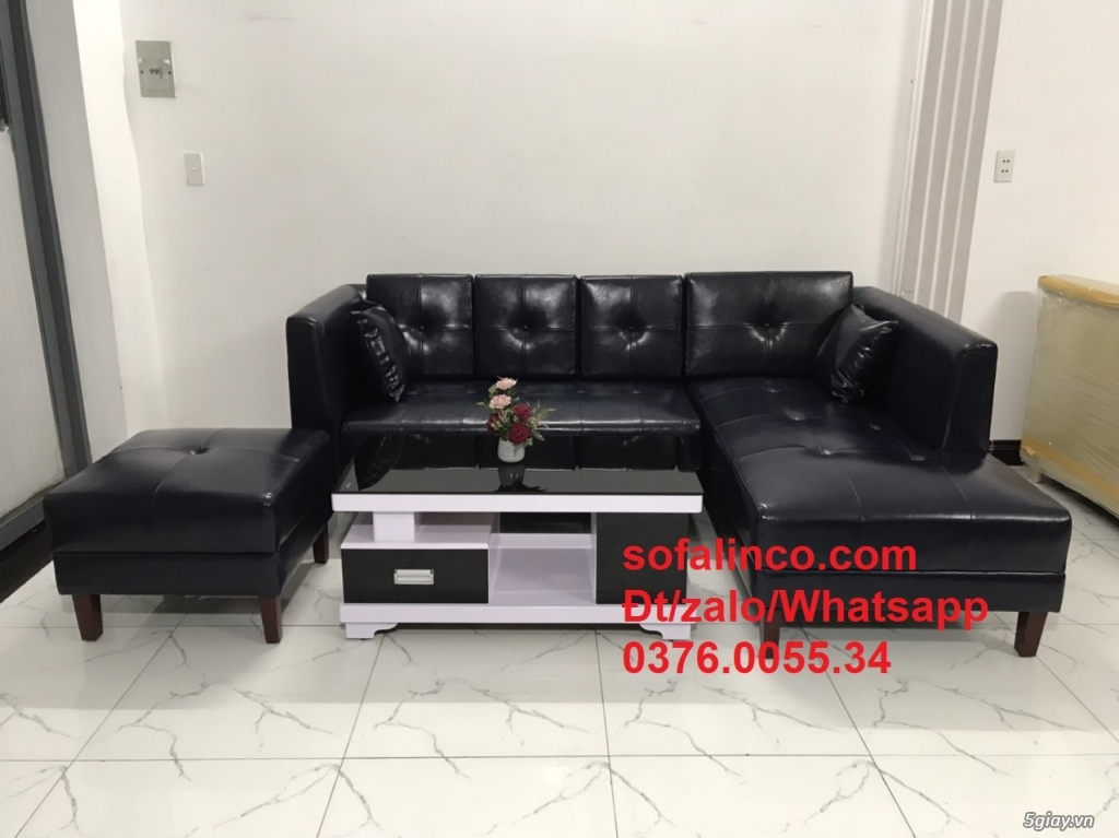 Mẫu sofa góc giả da cao cấp HCM | Ghế salon góc L simili xanh đen - 4