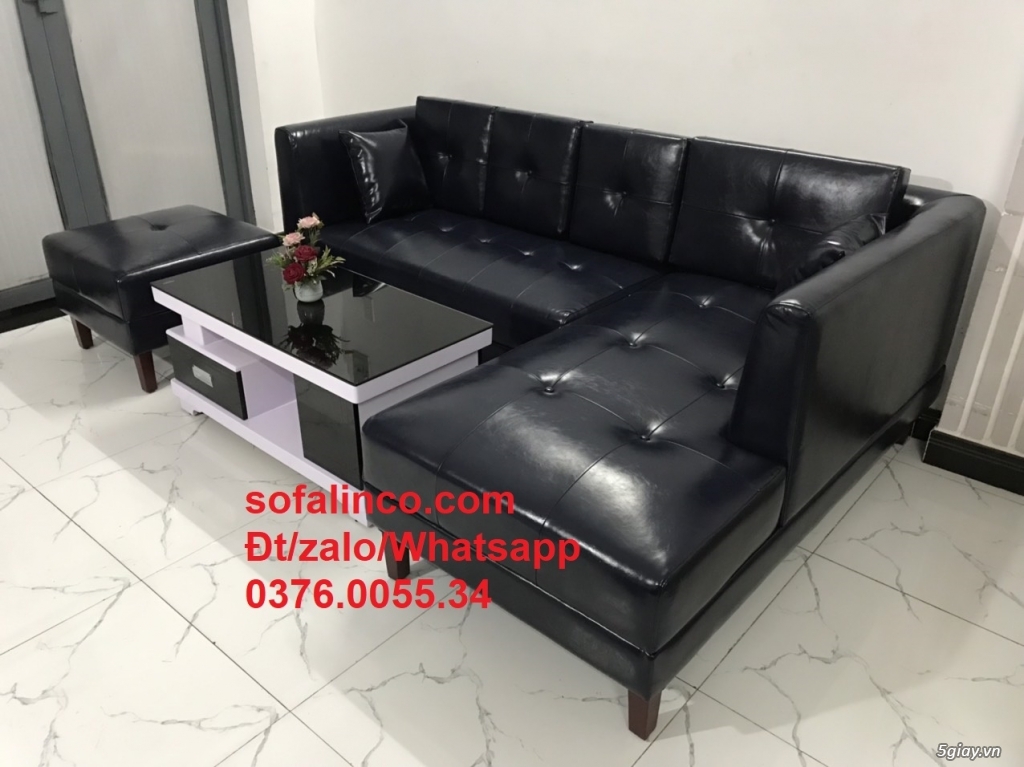 Mẫu sofa góc giả da cao cấp HCM | Ghế salon góc L simili xanh đen - 6