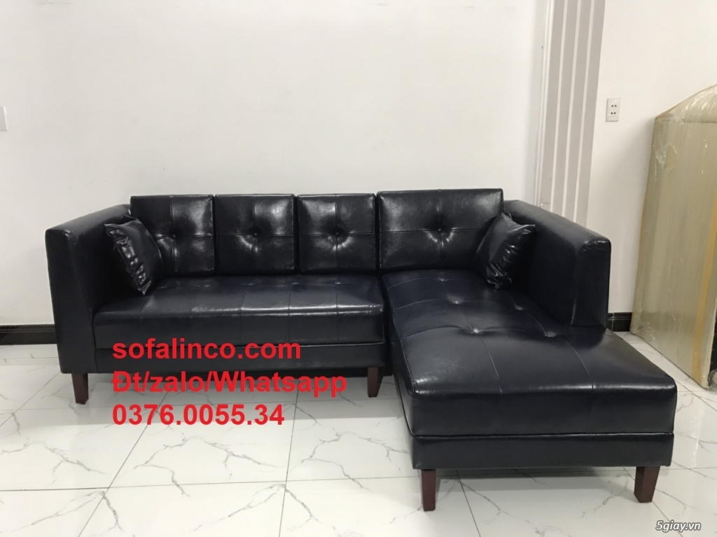 Mẫu sofa góc giả da cao cấp HCM | Ghế salon góc L simili xanh đen - 2