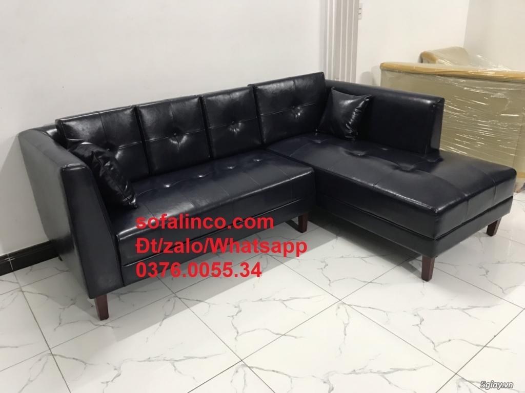Mẫu sofa góc giả da cao cấp HCM | Ghế salon góc L simili xanh đen - 3