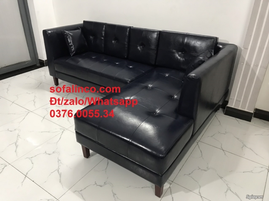 Mẫu sofa góc giả da cao cấp HCM | Ghế salon góc L simili xanh đen - 1