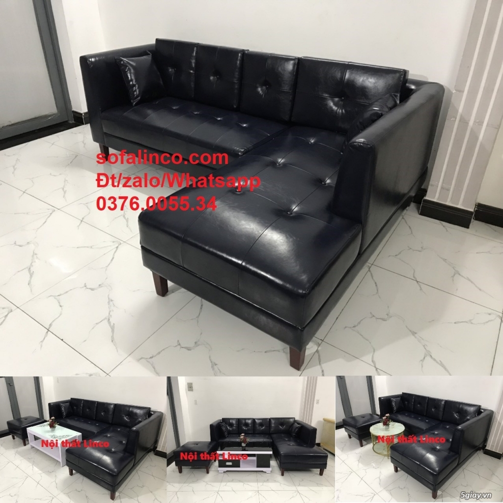 Mẫu sofa góc giả da cao cấp HCM | Ghế salon góc L simili xanh đen