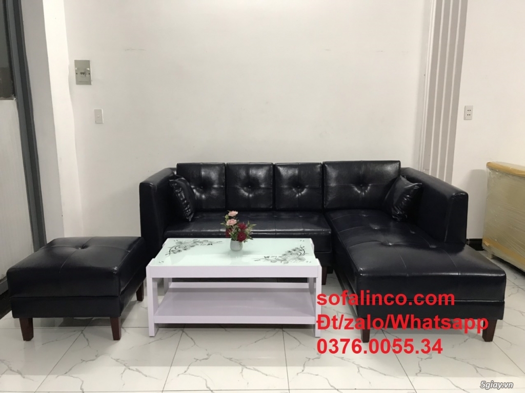 Mẫu sofa góc giả da cao cấp HCM | Ghế salon góc L simili xanh đen - 10