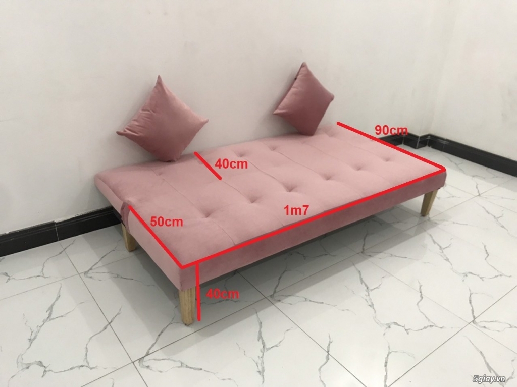 Bộ ghế sofa bed giường nhỏ gọn màu hồng hường vải nhung Sài Gòn HCM - 2