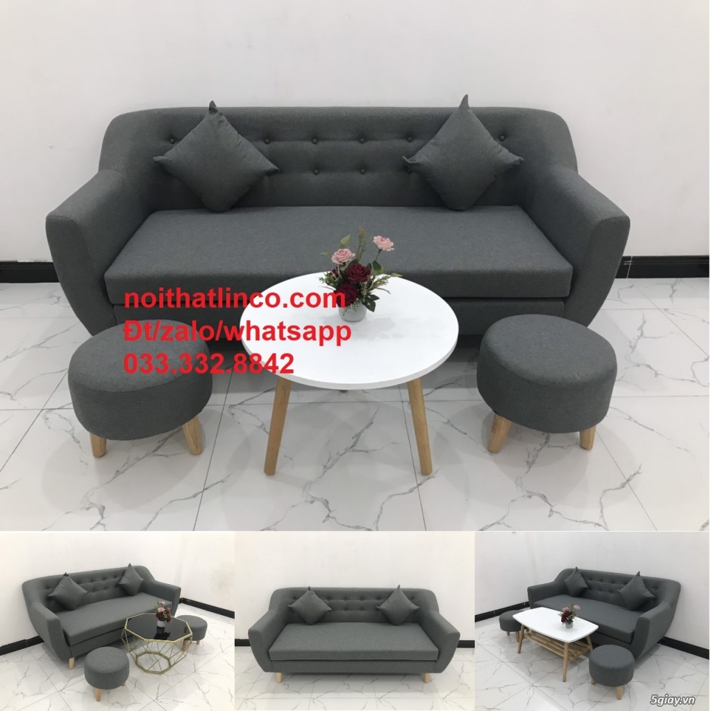 Bộ bàn ghế sofa băng phòng khách xám đen đậm HCM Sài Gòn SG