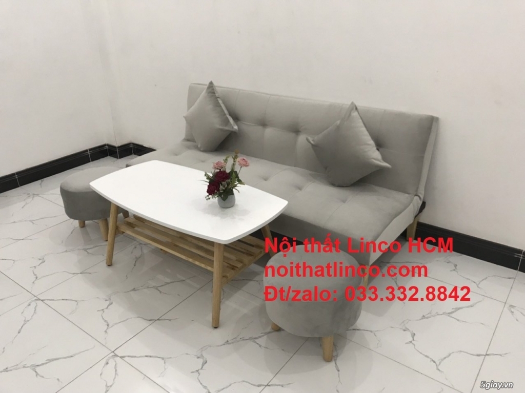 Bộ ghế sofa giường xám trắng vải nhung giá rẻ HCM Bình Dương - 3