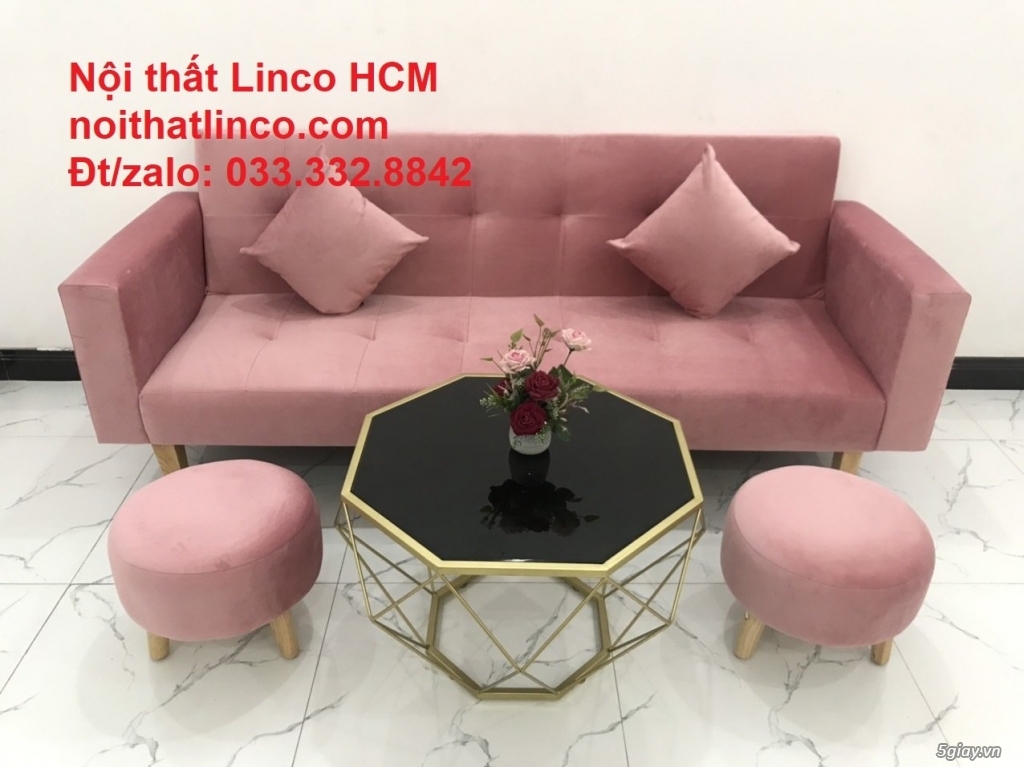 Bộ ghế sofa băng giường dài 2m đa năng hồng phấn HCM SG - 3