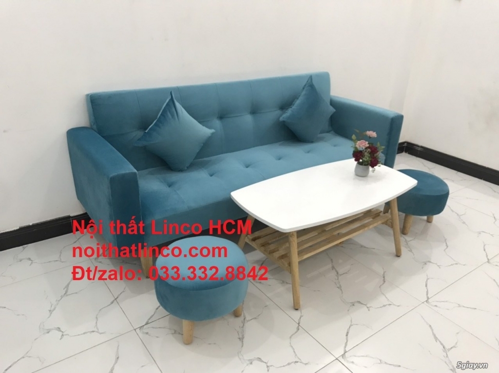 Bộ bàn ghế sofa băng nằm vải nhung xanh dương dài 2m giá rẻ HCM SG - 1