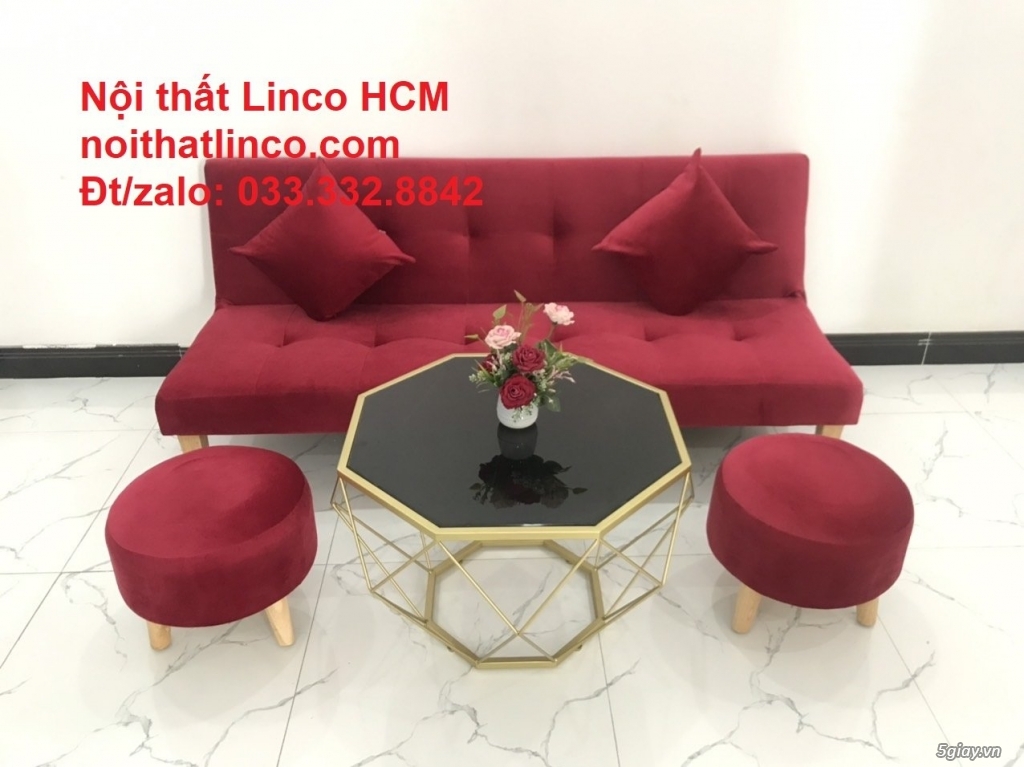 Bộ ghế sofa giường đỏ đô vải nhung Nội thất Linco HCM SG - 4