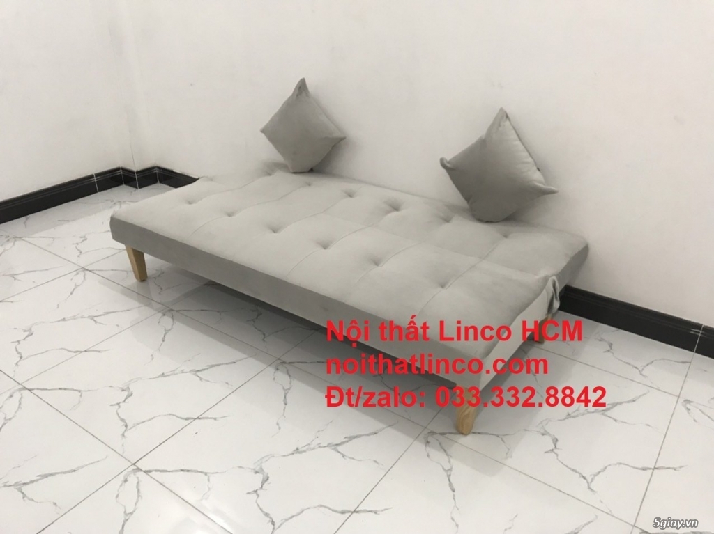 Bộ ghế sofa giường xám trắng vải nhung giá rẻ HCM Bình Dương - 2