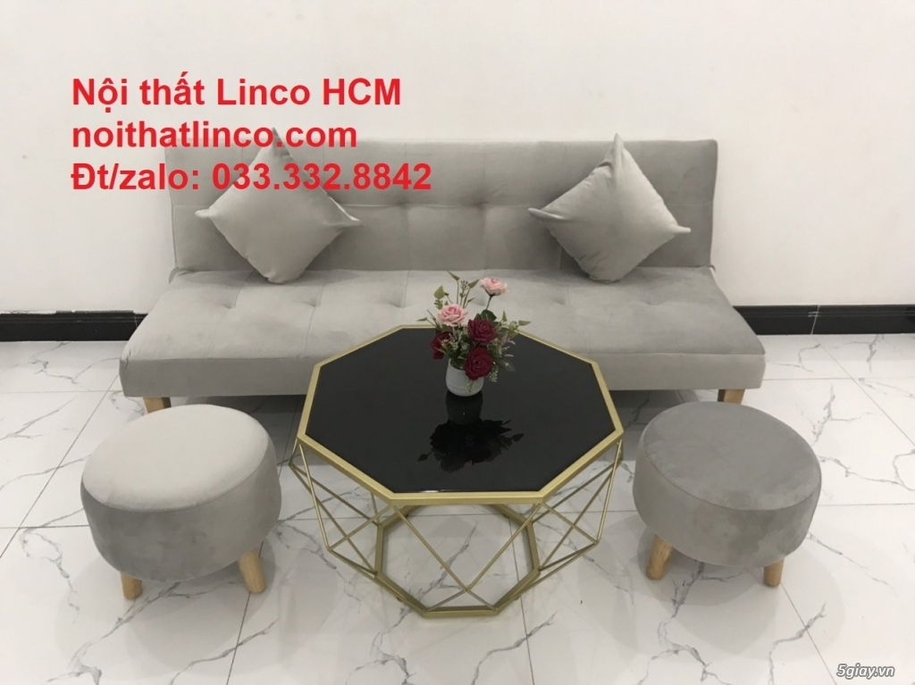 Bộ ghế sofa giường xám trắng vải nhung giá rẻ HCM Bình Dương - 1