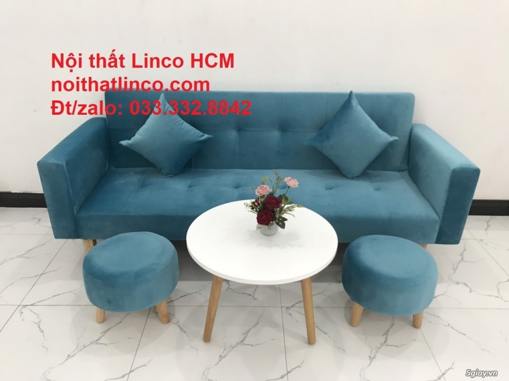 Bộ bàn ghế sofa băng nằm vải nhung xanh dương dài 2m giá rẻ HCM SG - 4