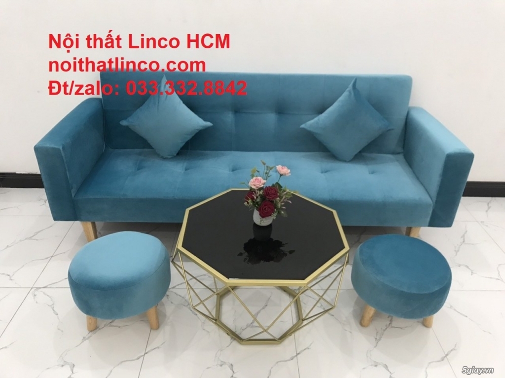 Bộ bàn ghế sofa băng nằm vải nhung xanh dương dài 2m giá rẻ HCM SG - 2
