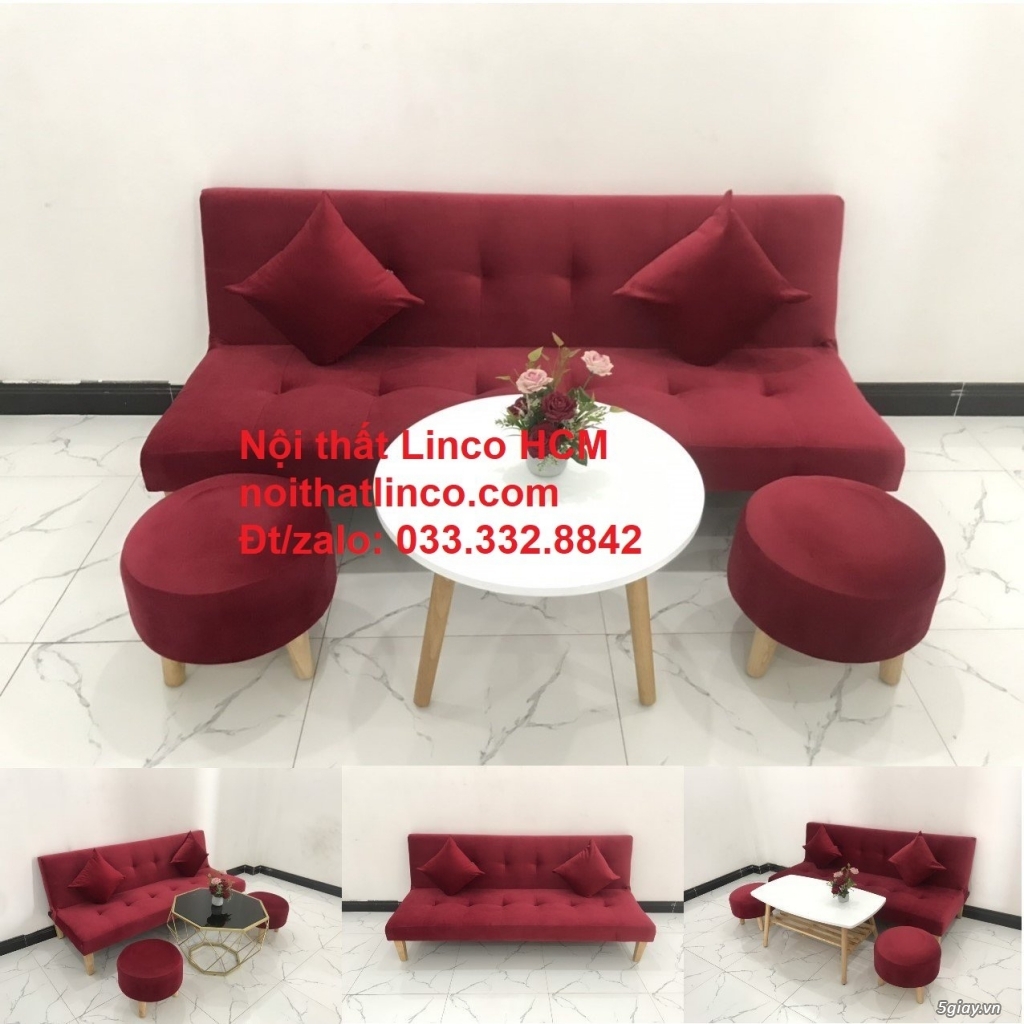 Bộ ghế sofa giường đỏ đô vải nhung Nội thất Linco HCM SG
