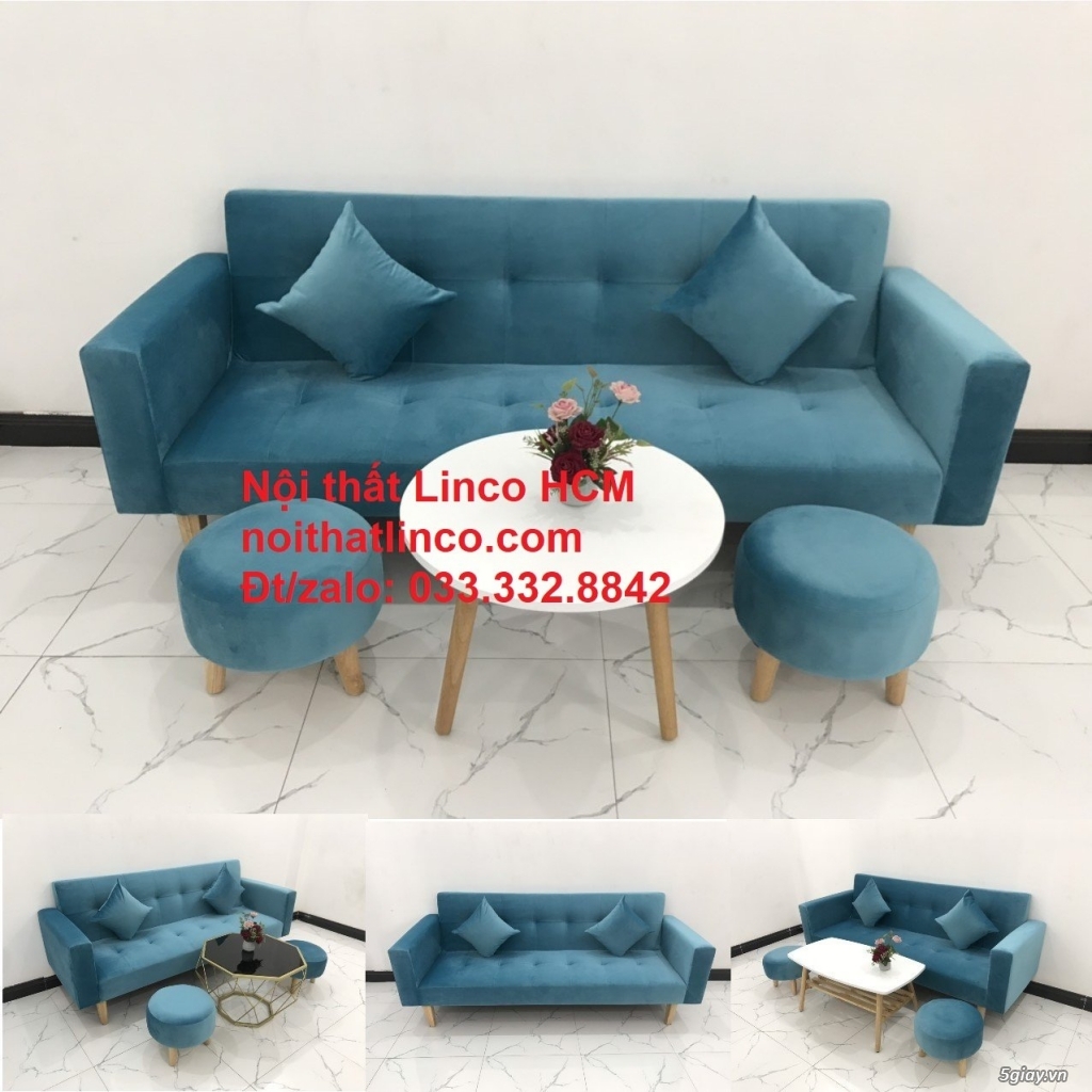 Bộ bàn ghế sofa băng nằm vải nhung xanh dương dài 2m giá rẻ HCM SG