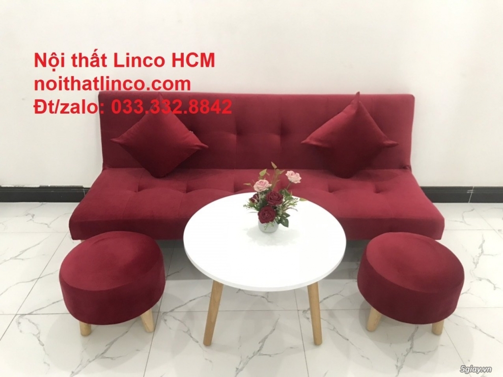 Bộ ghế sofa giường đỏ đô vải nhung Nội thất Linco HCM SG - 2