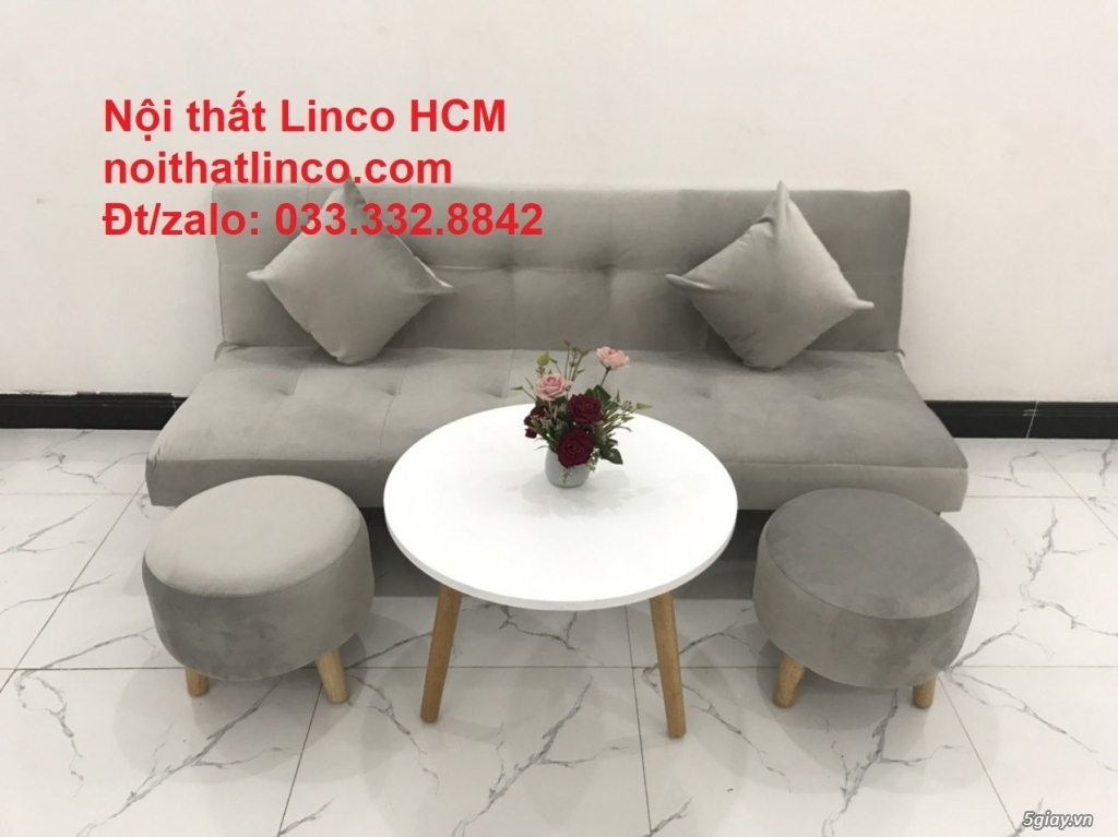Bộ ghế sofa giường xám trắng vải nhung giá rẻ HCM Bình Dương - 4