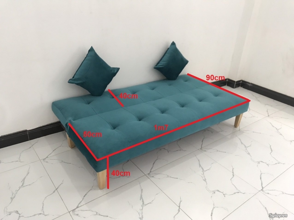 Bộ ghế sofa giường xanh lá cây cổ vịt vải nhung mềm HCM SG - 2