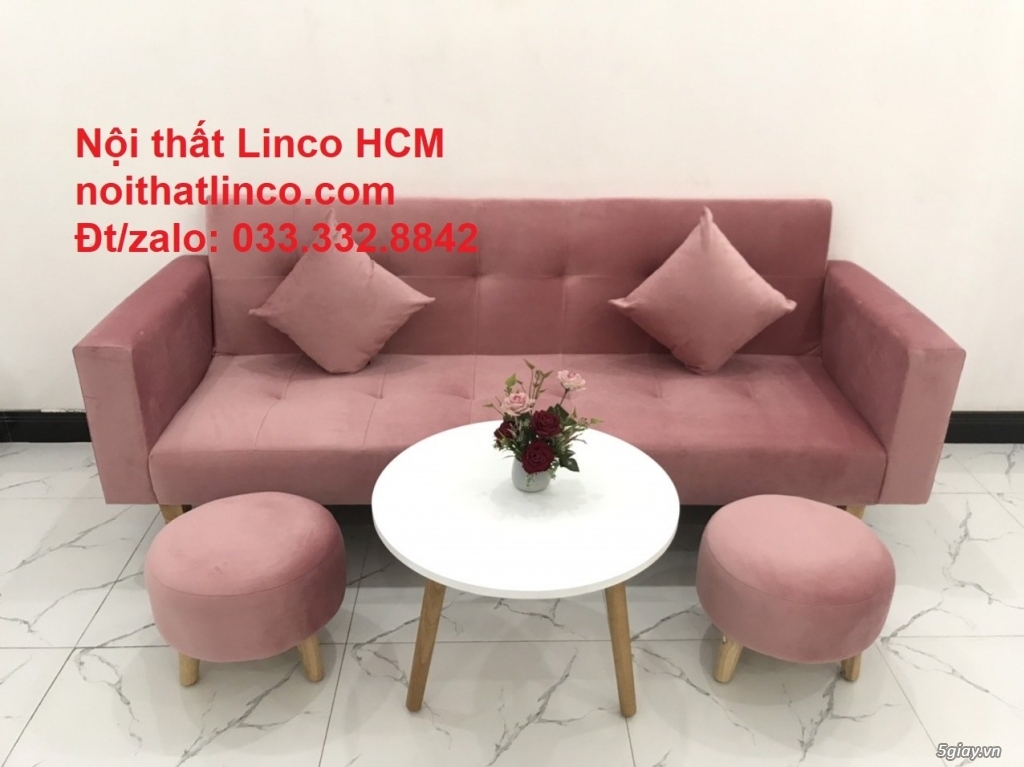 Bộ ghế sofa băng giường dài 2m đa năng hồng phấn HCM SG - 2