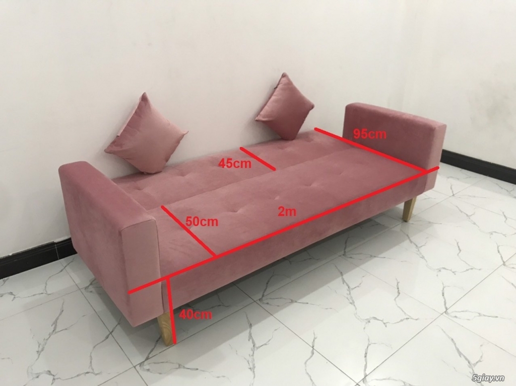Bộ ghế sofa băng giường dài 2m đa năng hồng phấn HCM SG - 1