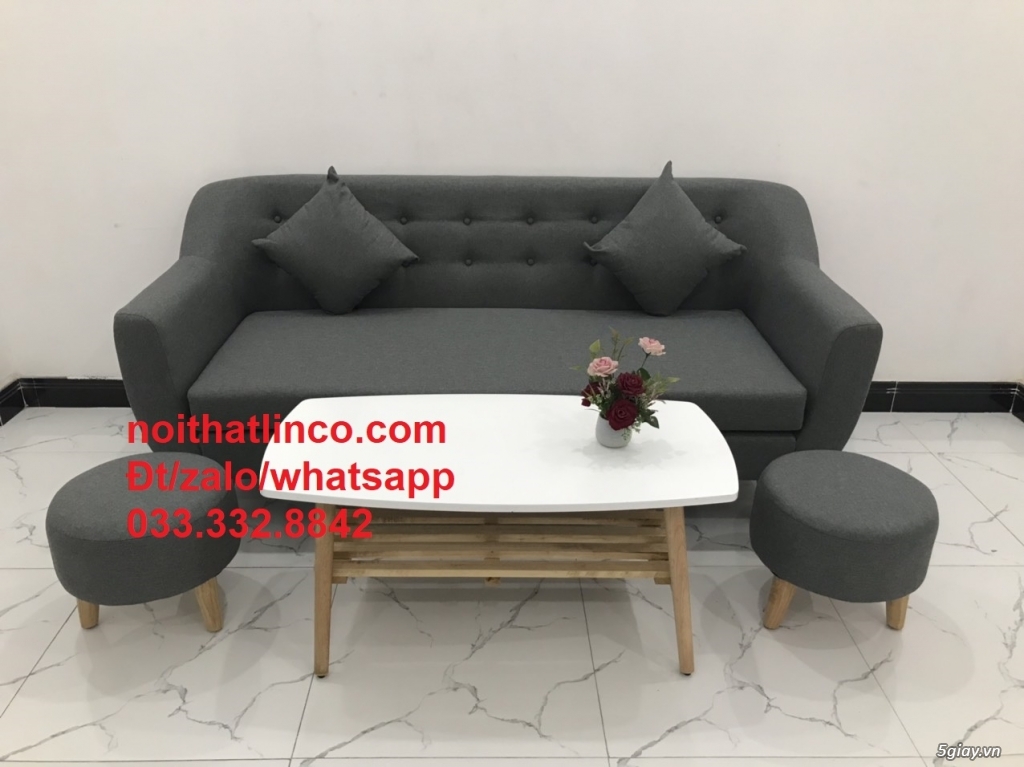 Bộ bàn ghế sofa băng phòng khách xám đen đậm HCM Sài Gòn SG - 4