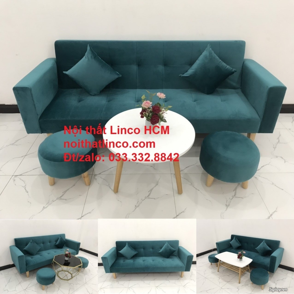 Bộ bàn ghế sofa băng giường đa năng xanh lá cây cổ vịt đẹp HCM SG