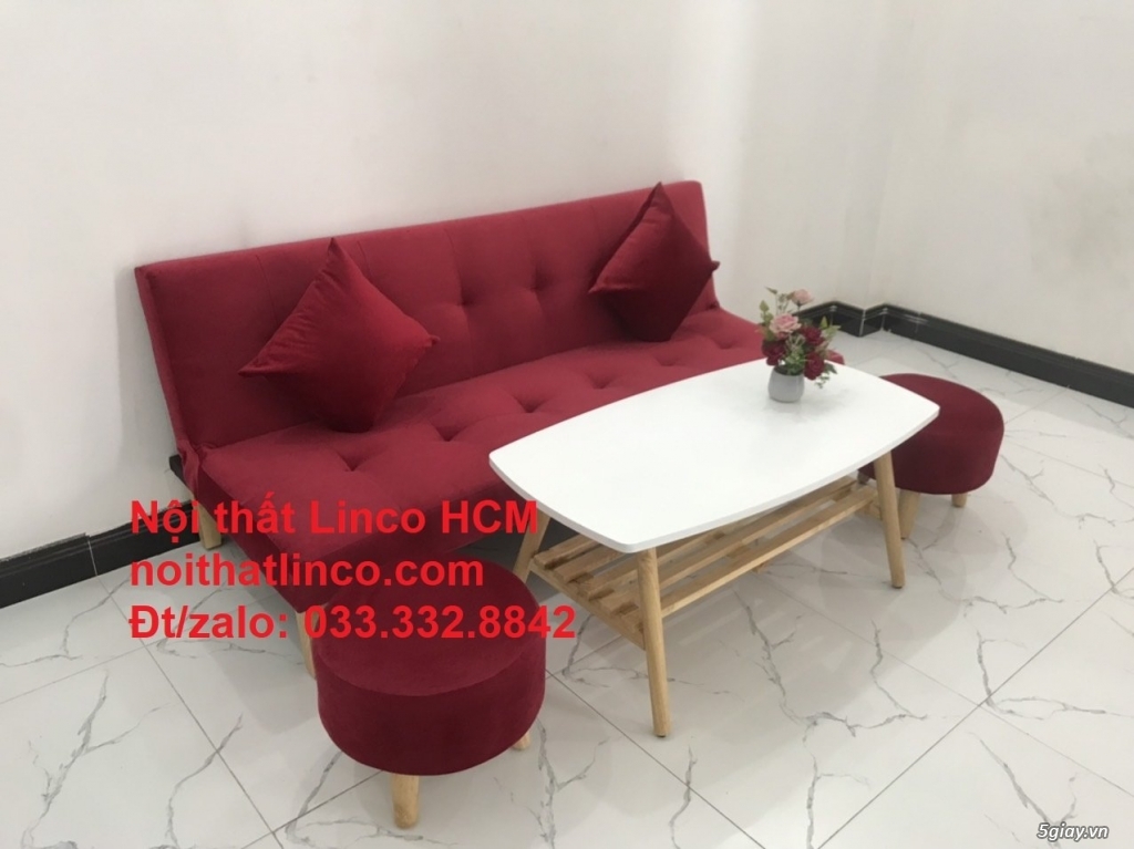 Bộ ghế sofa giường đỏ đô vải nhung Nội thất Linco HCM SG - 3