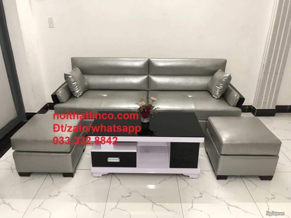 Ghế sofa băng (văng) BT2  simili cao cấp giả da xám dài 2m HCM - 2