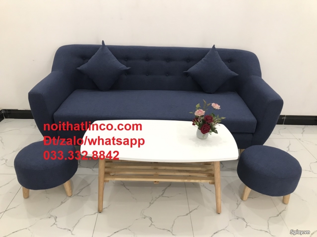 Bộ ghế sofa băng phòng khách 1m9 nhỏ gọn bọc vải xanh dương Tphcm - 3