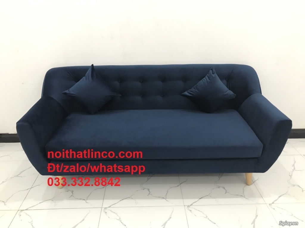 Bộ ghế sofa băng văng dài 1m9 xanh dương đen vải nhung giá rẻ HCM - 4