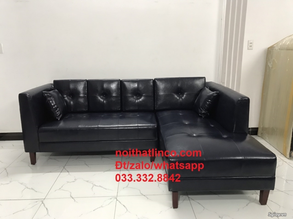 Bộ ghế sofa góc L GT1 xanh đen simili giả da Tphcm - 2
