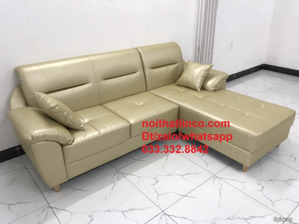 Bộ ghế sofa góc L đẹp GT3 trắng sữa simili giả da HCM - 3