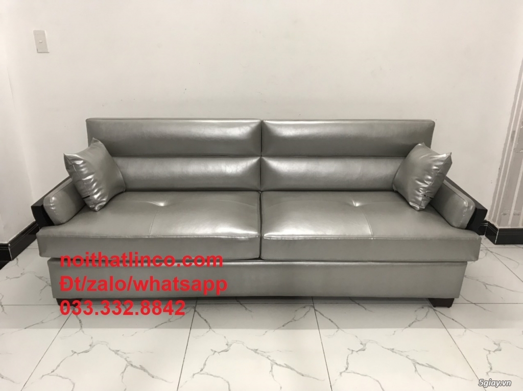 Ghế sofa băng (văng) BT2  simili cao cấp giả da xám dài 2m HCM - 1