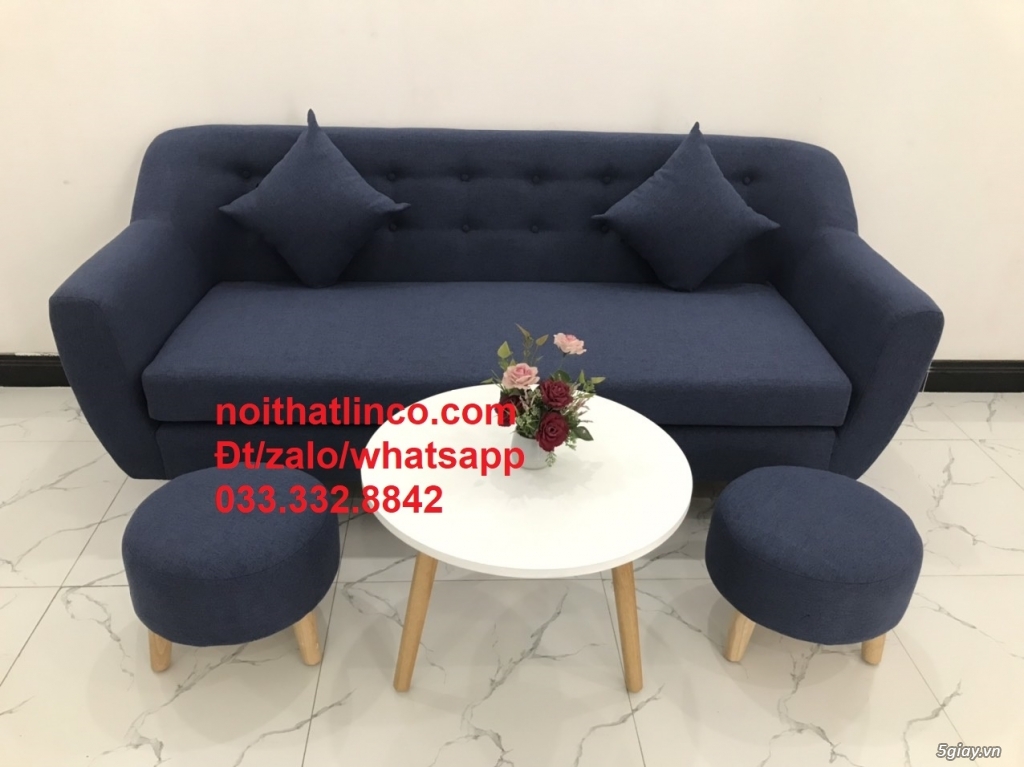 Bộ ghế sofa băng phòng khách 1m9 nhỏ gọn bọc vải xanh dương Tphcm - 4