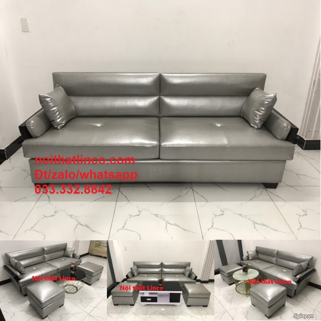 Ghế sofa băng (văng) BT2  simili cao cấp giả da xám dài 2m HCM