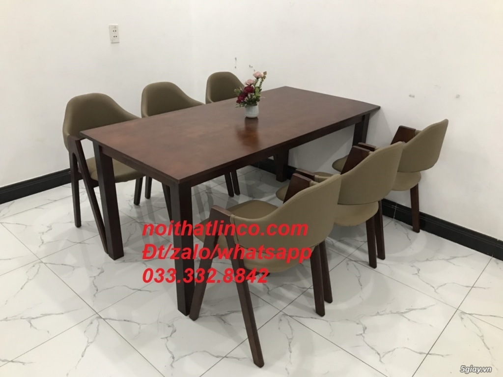 Bộ bàn ăn dài 1m6 6 ghế màu cafe nâu HCM Sài Gòn - 2