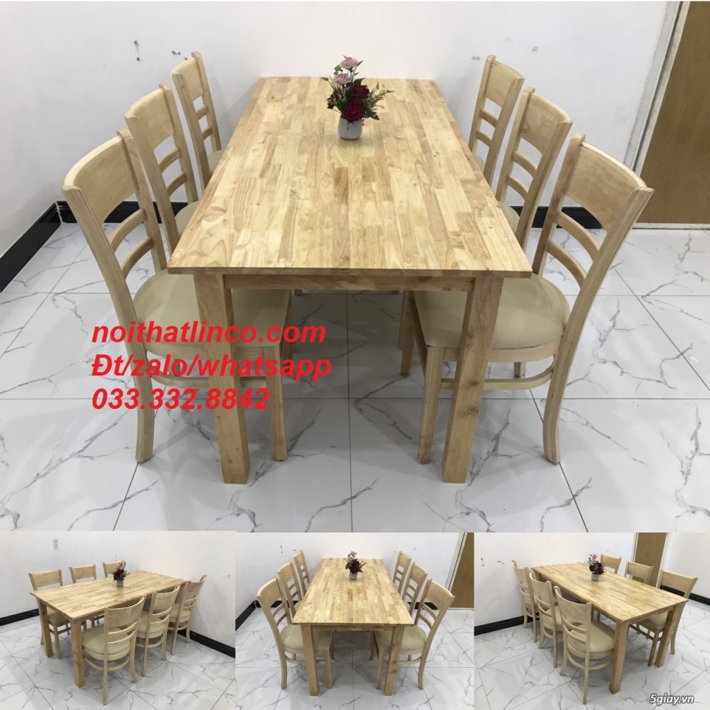 Bộ bàn ăn dài 1m6  6 ghế cabin gỗ cao su Nội thất Linco HCM