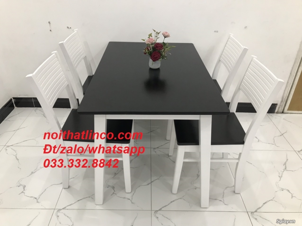 Bộ bàn ăn giá rẻ cherry 4 ghế trắng đen Nội thất Linco HCM - 2
