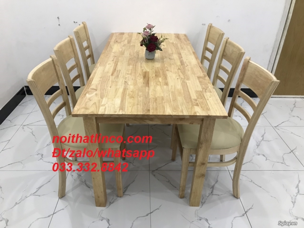 Bộ bàn ăn dài 1m6  6 ghế cabin gỗ cao su Nội thất Linco HCM - 2