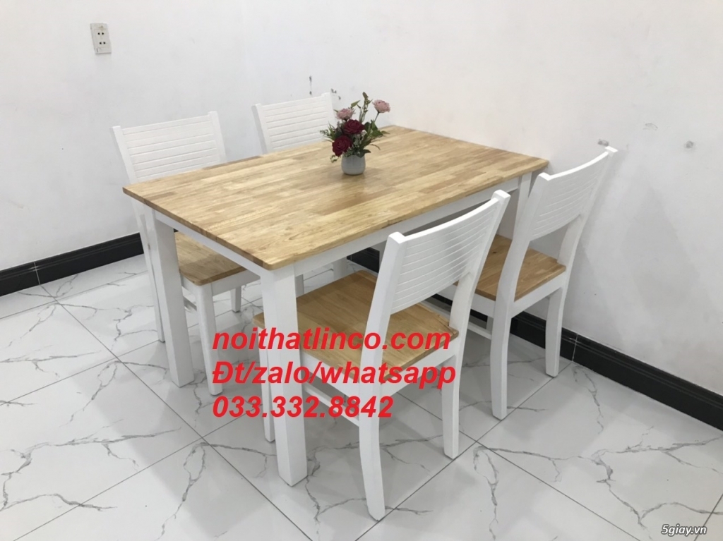 Bộ bàn ăn cherry 4 ghế khung trắng mặt gỗ tự nhiên HCM - 2