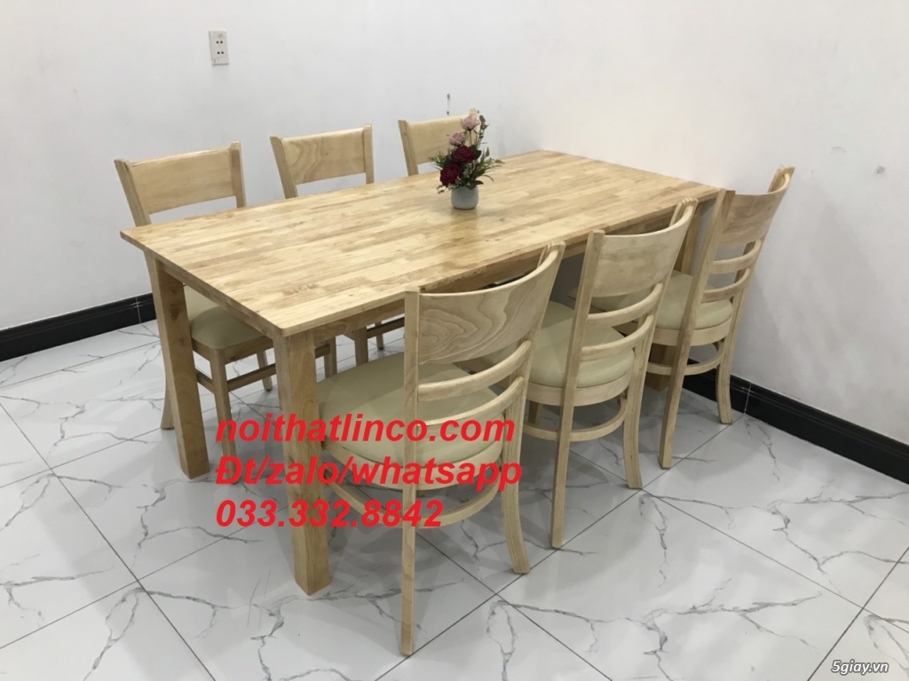 Bộ bàn ăn dài 1m6  6 ghế cabin gỗ cao su Nội thất Linco HCM - 1